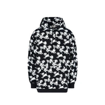 Celine Hooded Printed Dogs Sweatshirt In Black