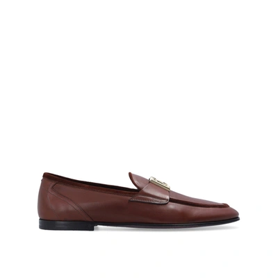 Dolce & Gabbana Leather Ariosto Slippers Loafers In Brown