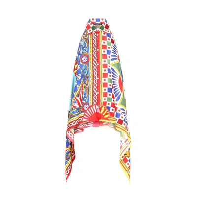Dolce & Gabbana Twill Halterneck Shirt With Carretto Print In Multi