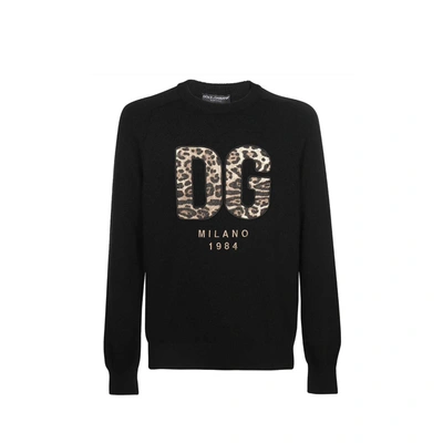 Dolce & Gabbana Logo Embroidered Wool Sweater In Black