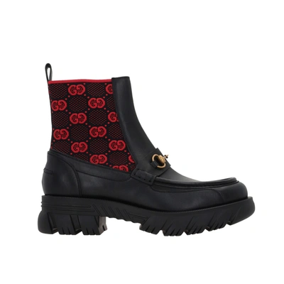 Gucci Black Gg Logo Horsebit Leather Ankle Boots