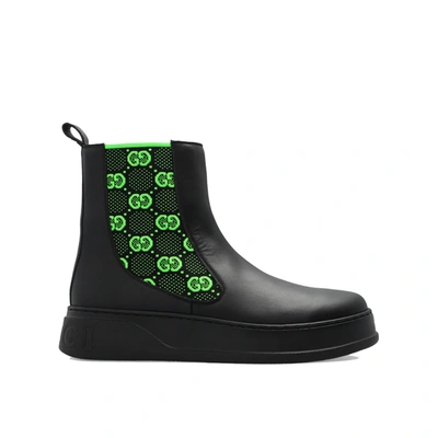Gucci Gg Jersey Leather Ankle Boots In Black,green