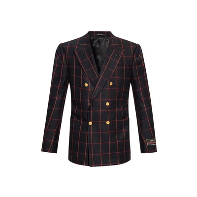 Gucci Checked Double Breasted Jacket In Black