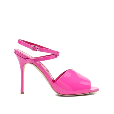 Manolo Blahnik 105mm Hourani Patent Leather Sandals In Pink
