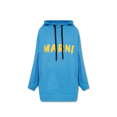 Marni Oversize Hooded Sweatshirt In Blue