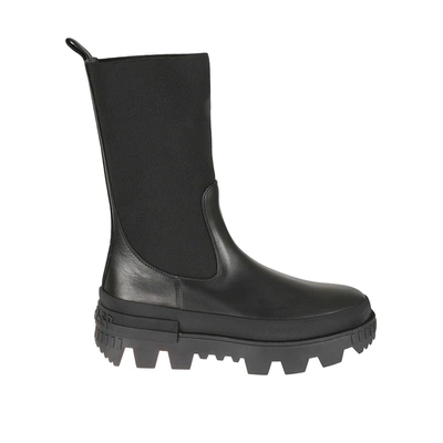 Moncler Leather Boots In Black