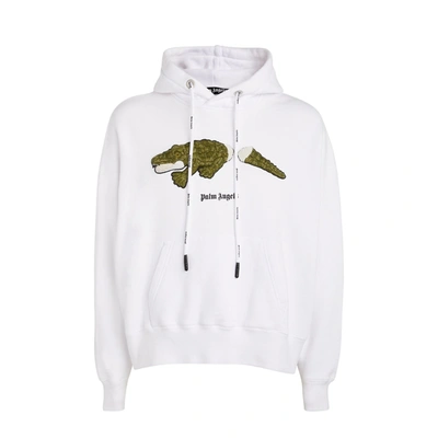 Palm Angels Crocodile Embroidery Cotton Hoodie In White