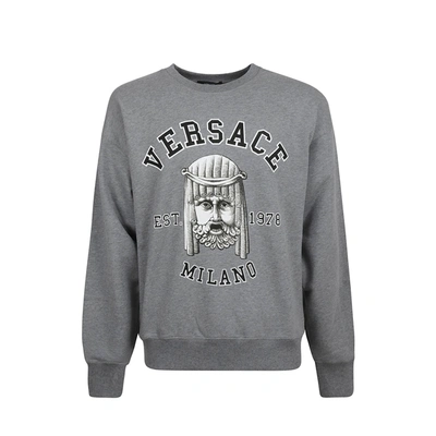 Versace Cotton Crewneck Sweatshirt In Gray