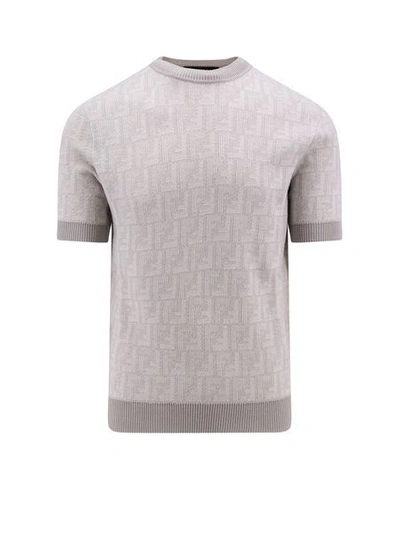 Fendi Monogrammed Crewneck Knit Shirt In White