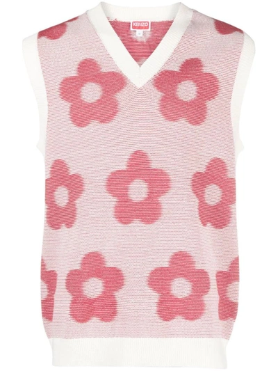 Kenzo Boke Flower V-neck Cotton Vest In Offwhite