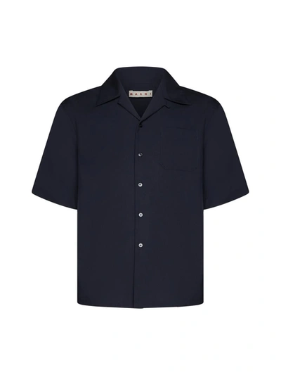 Marni Navy Button Shirt In 00b99 Blublack