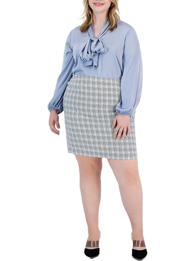 Bar Iii Plus Womens Tweed Business Pencil Skirt In Grey