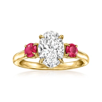 Ross-simons Lab-grown Diamond Ring With . Rubies In 14kt Yellow Gold In Red