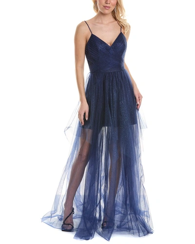 Rene Ruiz Rene By  Collection V-neck Spaghetti Strap Gown In Blue