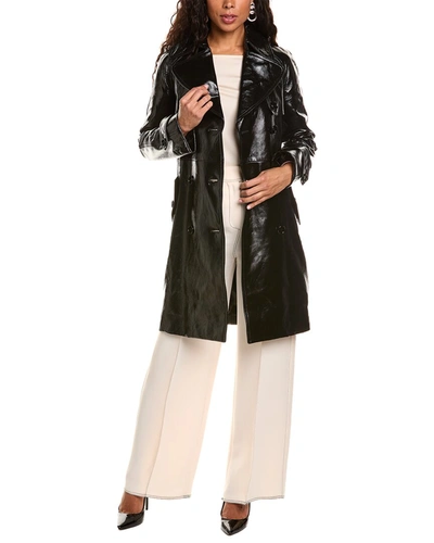 Michael Kors Collection Leather Trench Coat In Black