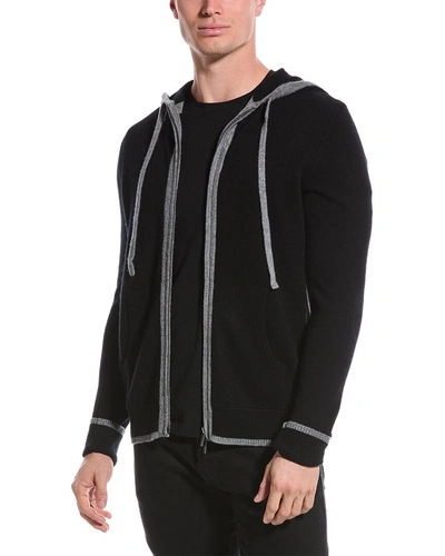 Qi Cashmere Colorblocked Cashmere Hoodie In Black