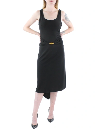 Donna Karan Womens Hardware Detail Asymmetrical Midi Dress In Black