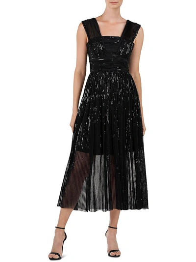 Halston Liana Womens Sequined Pleated Midi Dress In Black