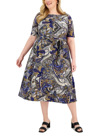 Kasper Plus Womens Printed Long Maxi Dress In Multi