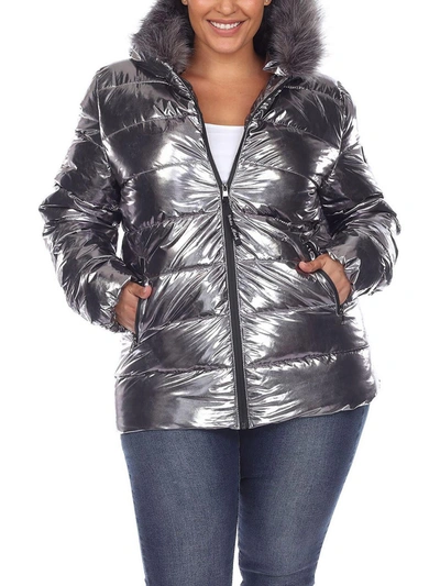 White Mark Plus Womens Faux Fur Cold Weather Puffer Jacket In Silver