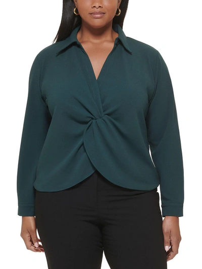 Calvin Klein Petite Twist-front Long-sleeve Blouse In Green