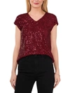 VINCE CAMUTO WOMENS SEQUINED CAP SLEEVE BLOUSE
