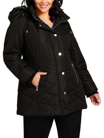 Avenue Plus Wave Womens Quilted Cold Weather Puffer Jacket In Black