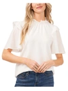 Cece Mixed Media Ruffle Long Sleeve Top In White