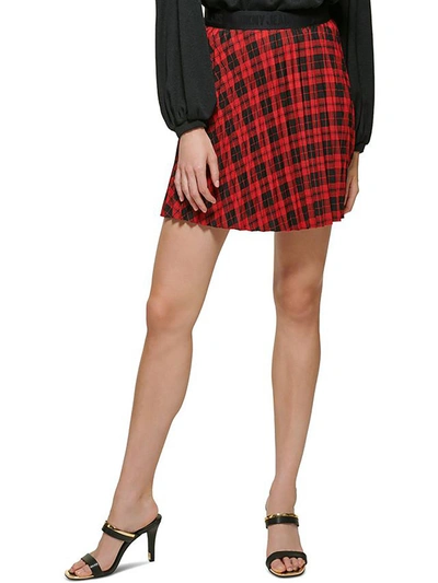 Dkny Jeans Womens Plaid Logo Pleated Skirt In Multi