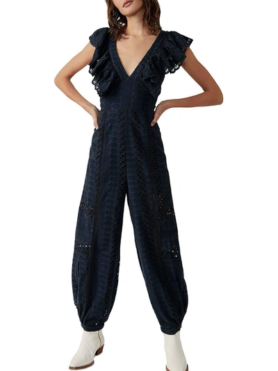 Free People Mikayla Womens Eyelet Lace-up Back Jumpsuit In Multi