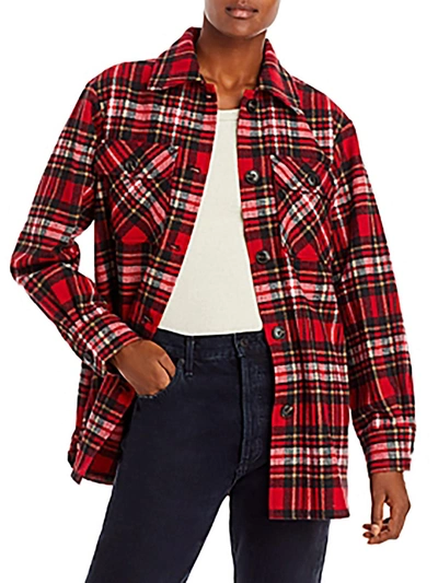 Aqua Womens Plaid Cold Weather Shirt Jacket In Multi