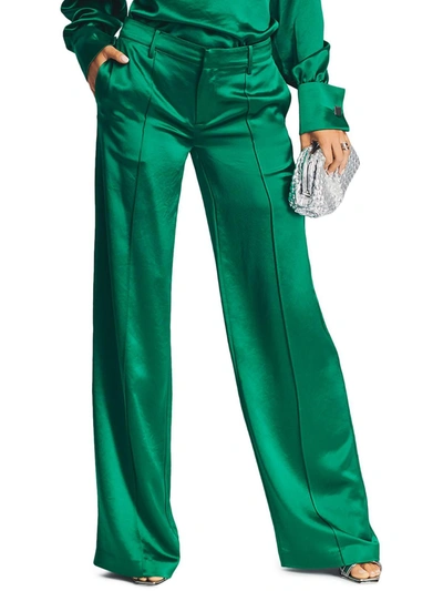 Retroféte Womens Satin Mid Rise Wide Leg Pants In Green