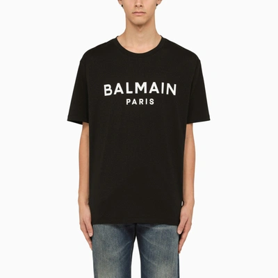 BALMAIN BLACK CREW-NECK T-SHIRT WITH LOGO