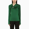 Victoria Beckham Draped Detail Asymmetric Button Sweater In Green