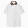 Burberry Johanne White Polo Shirt With Check Motif Collar In Cotton Boy In White