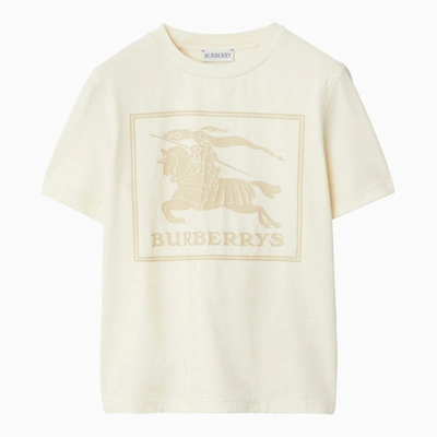Burberry Kids'  Cream Coloured Crew Neck T Shirt With Print In Brown