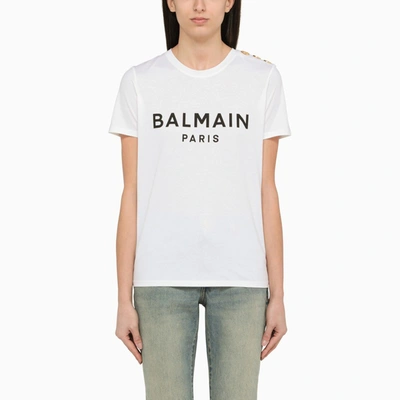 BALMAIN BALMAIN | WHITE CREW-NECK T-SHIRT WITH LOGO