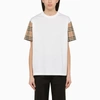 BURBERRY BURBERRY | WHITE CREW-NECK T-SHIRT WITH CHECK