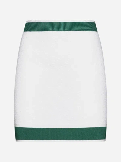 Casablanca Monogram-embossed Ribbed-trim Pencil Skirt In White