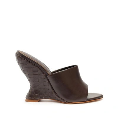 Schutz Aprill Woven-wedge Slide Sandals In Dark Chocolate