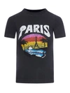 Balenciaga Fitted T-shirt Paris Tropical Str Jersey Peel In Black