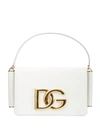 DOLCE & GABBANA WHITE LEATHER SHOULDER BAG WITH MAXI LOGO