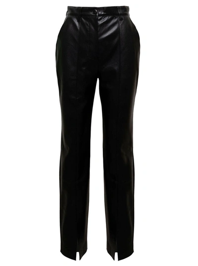 NANUSHKA BLACK SLIM PANTS WITH SLITS AT THE FRONT IN FAUX LEATHER WOMAN