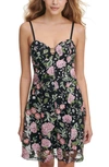 GUESS GUESS FLORAL EMBROIDERED MESH FIT & FLARE DRESS