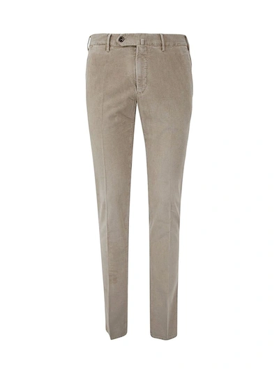 Pt01 Flat Front Trousers With Diagonal Pockets In Cold Beige