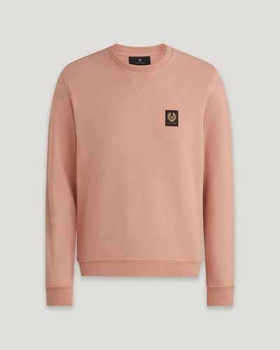 Belstaff Mens Crew Neck Sweatshirt With Logo Patch In Rust Pink