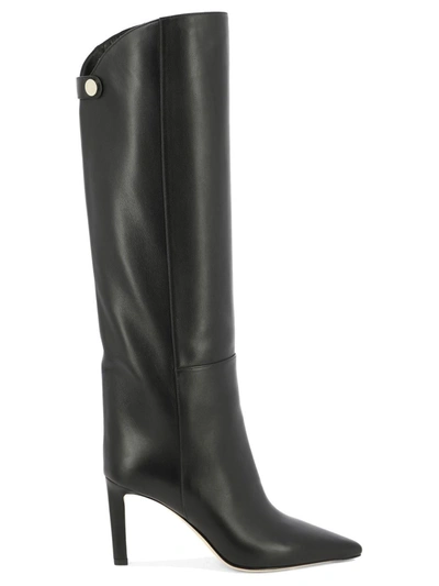 Jimmy Choo Womens Black Alizzie Pointed-toe Leather Knee-high Boots