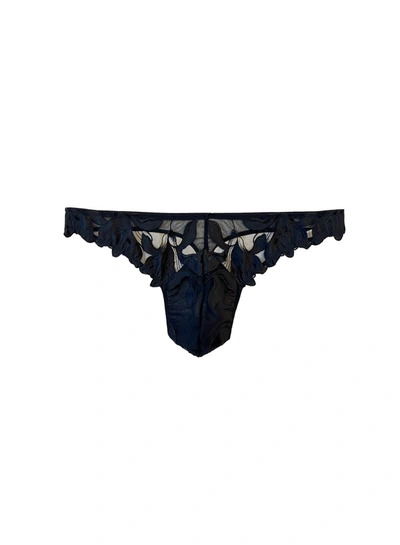 Fleur Du Mal Men's Lily Embroidery Thong In Black