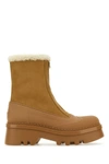 CHLOÉ CHLOE WOMAN CAMEL SUEDE AND RUBBER RAINA ANKLE BOOTS