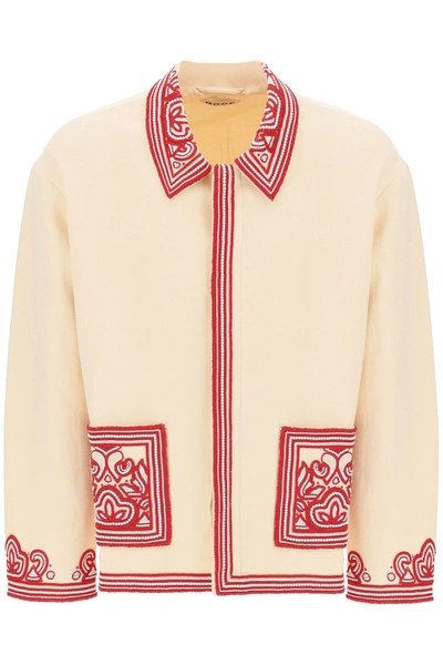 Bode Flora Beaded Cotton Jacket In White